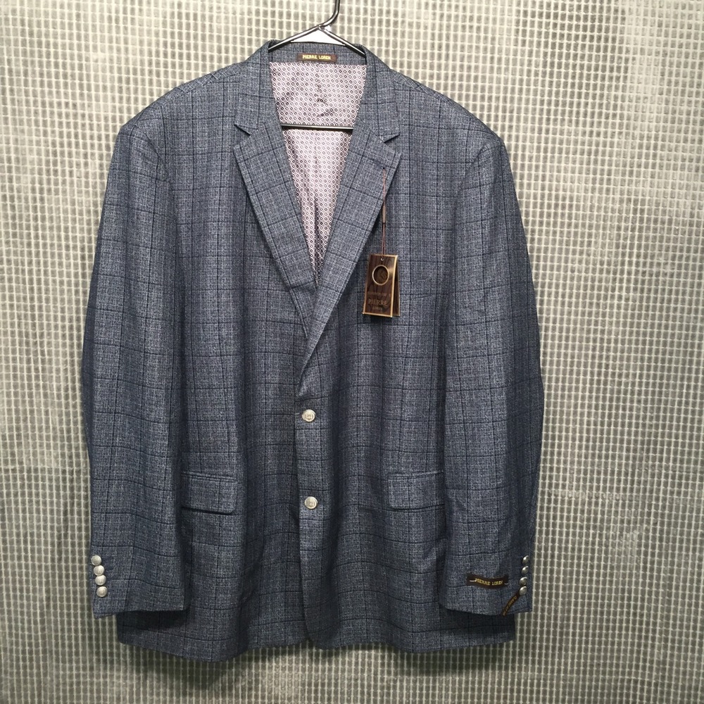 Pierre Loren Men 54L Blue Windowpane Blazer Classic Fit Superior 150s J6364 NEW